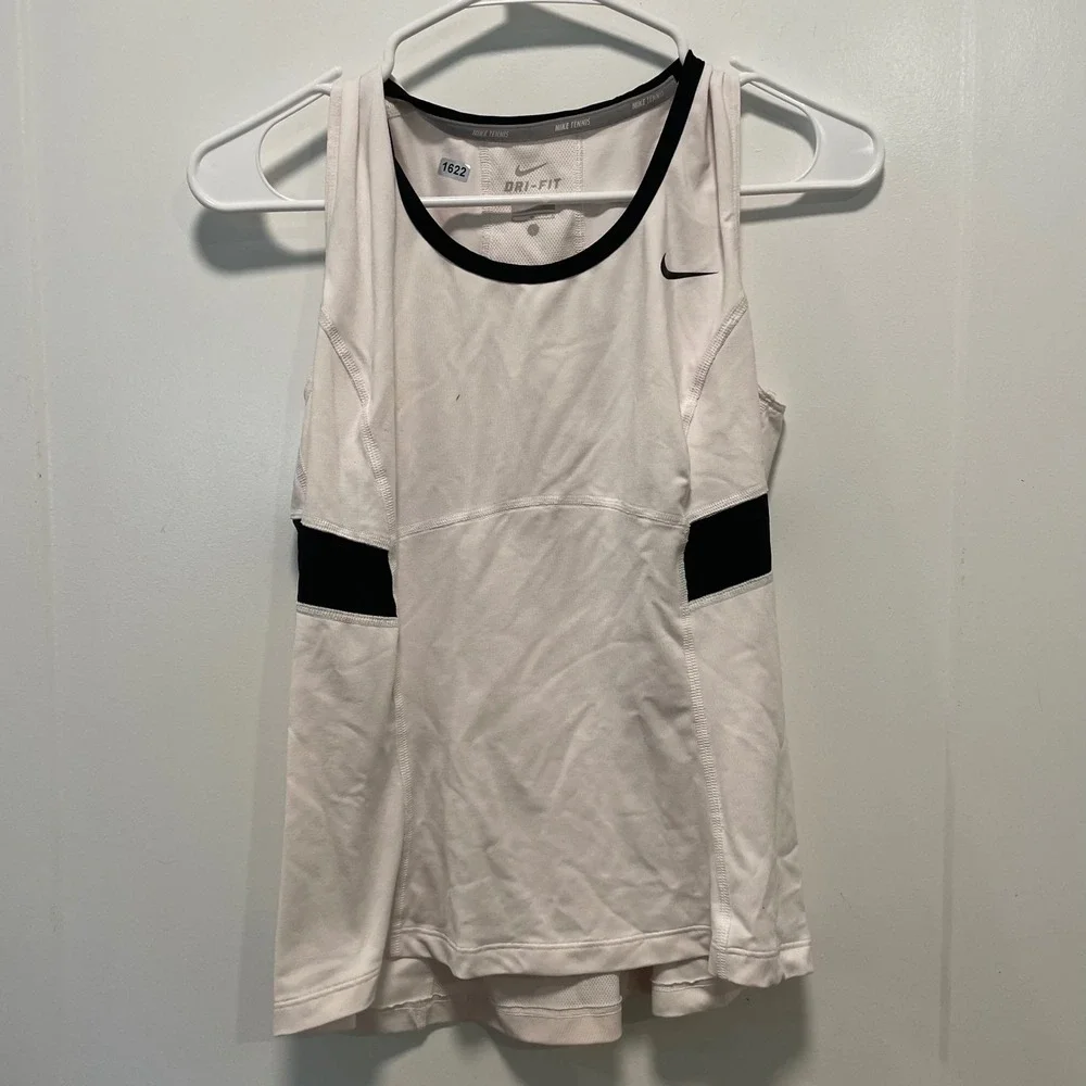 Nike Tennis Dri-FIT Tank Top Womens Large White Black Racerback Athletic 445591